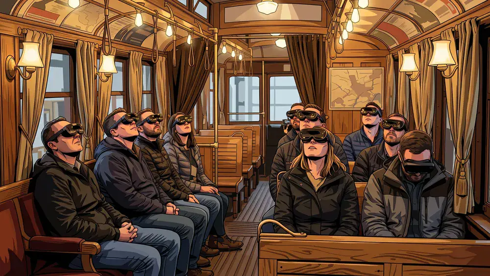 TimeRide VR in Köln – Kollegen erleben mit VR-Brillen eine Zeitreise ins alte Köln am Alter Markt