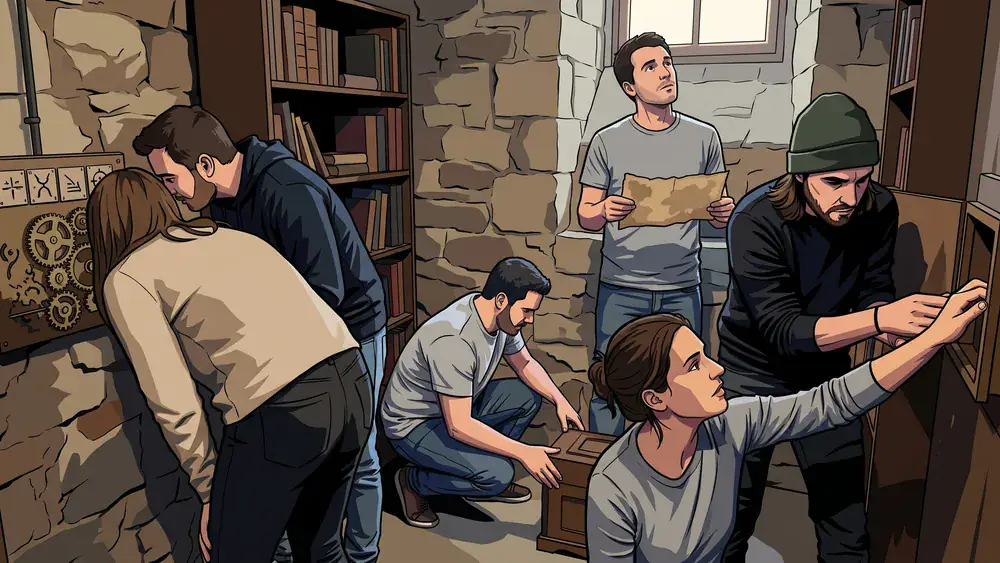 Escape Room in Stuttgart – Kollegen lösen als Gruppe gemeinsam Rätsel in einem thematisch gestalteten Raum