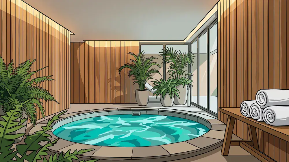 SchwabenQuellen Stuttgart – Blick in den Wellness-Bereich mit Whirlpool und Saunalandschaft