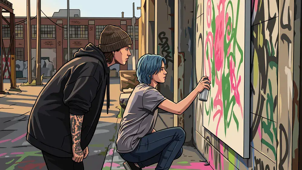 Graffiti-Workshop Stuttgart – Schüler sprühen bunte Buchstaben auf eine Leinwand