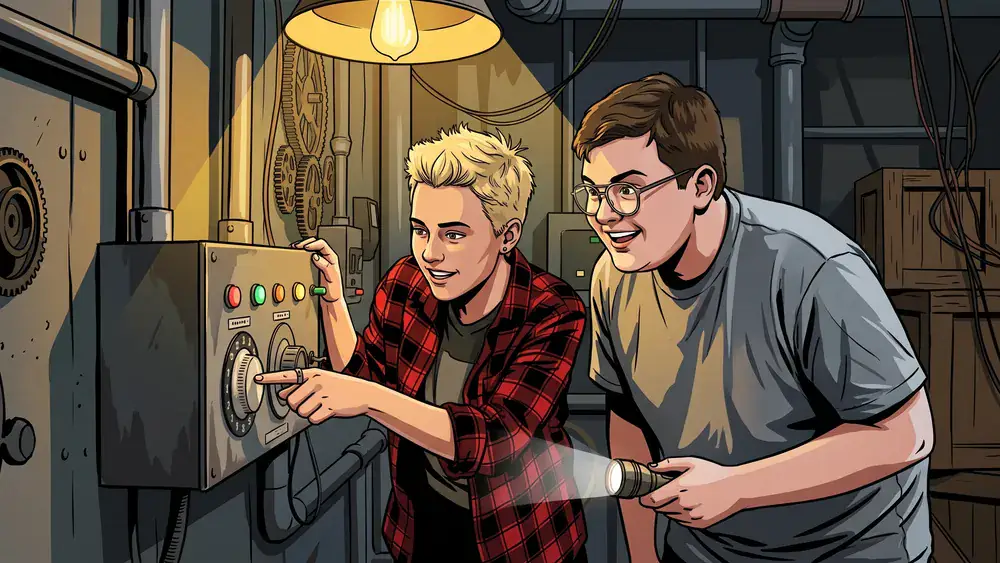 TeamEscape Stuttgart – Schüler lösen gemeinsam Rätsel an einem Kontrollpanel im Escape Room