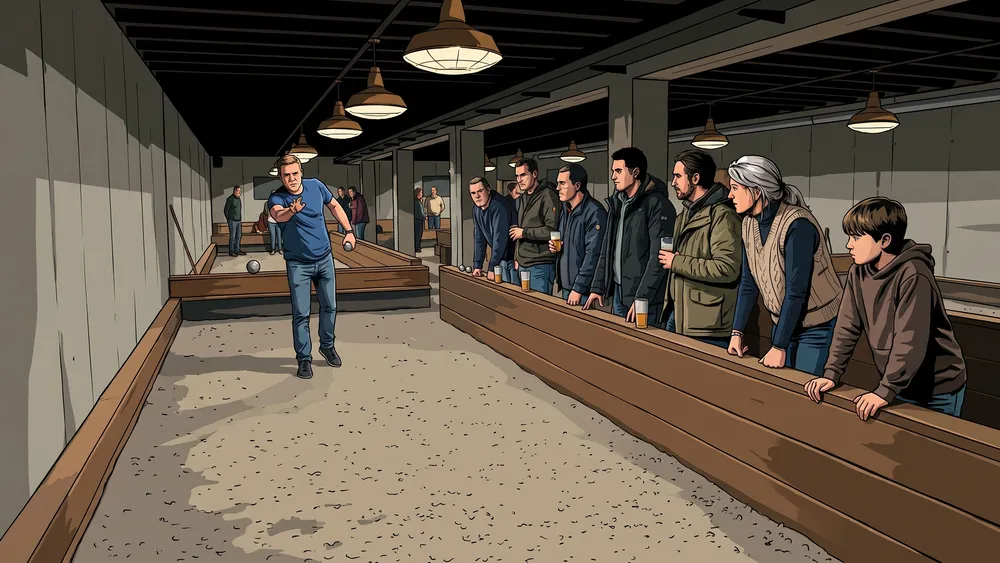 Gemengde groep speelt jeu de boules op een indoorbaan bij NondeJeu in Tilburg