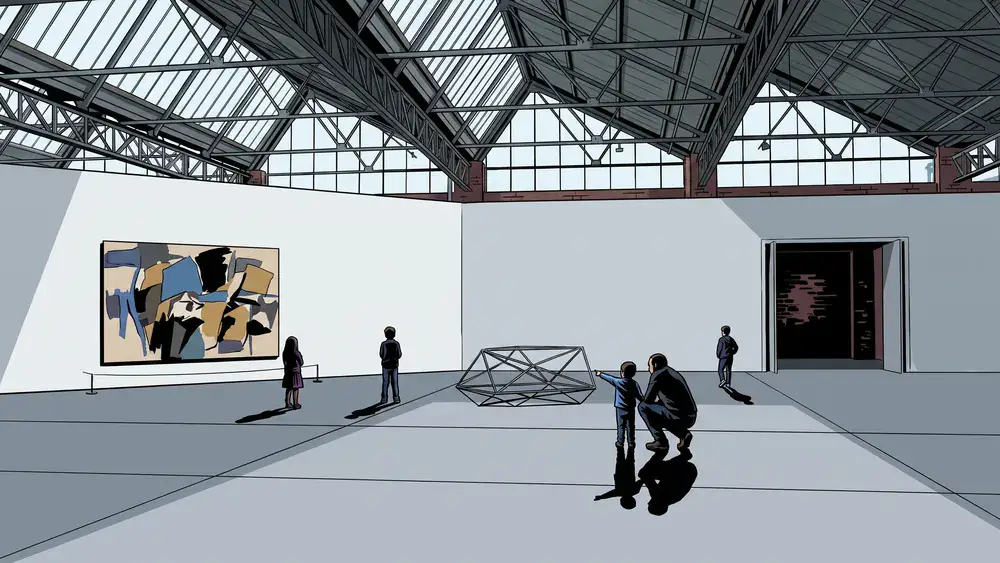 Bezoekers verspreid door een lichte zaal met hedendaagse kunst in De Pont in Tilburg