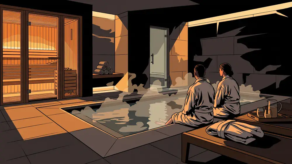 Privé wellnessruimte met sauna en verwarmd binnenzwembad bij Mist City Spa in Tilburg