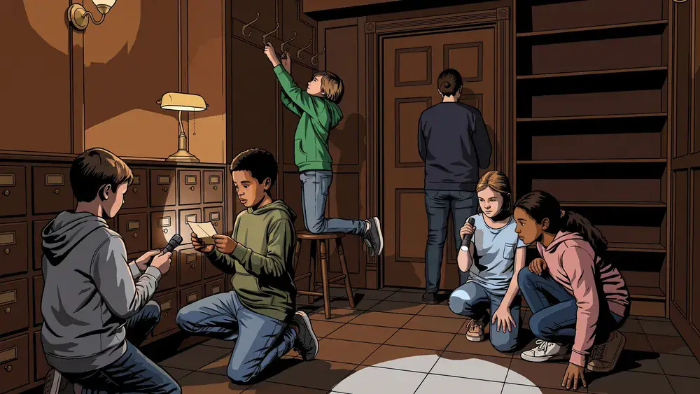 Kinderen zoeken samen naar aanwijzingen in een escape room van Escape World Tilburg