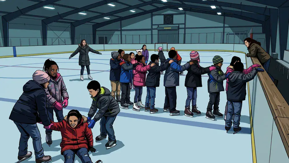 Schoolklas schaatst samen op de overdekte Ireen Wüst IJsbaan in Tilburg