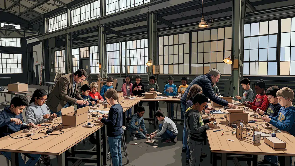 Schoolklas bouwt en test techniekprojecten in Ontdekstation013 in de Tilburgse Spoorzone