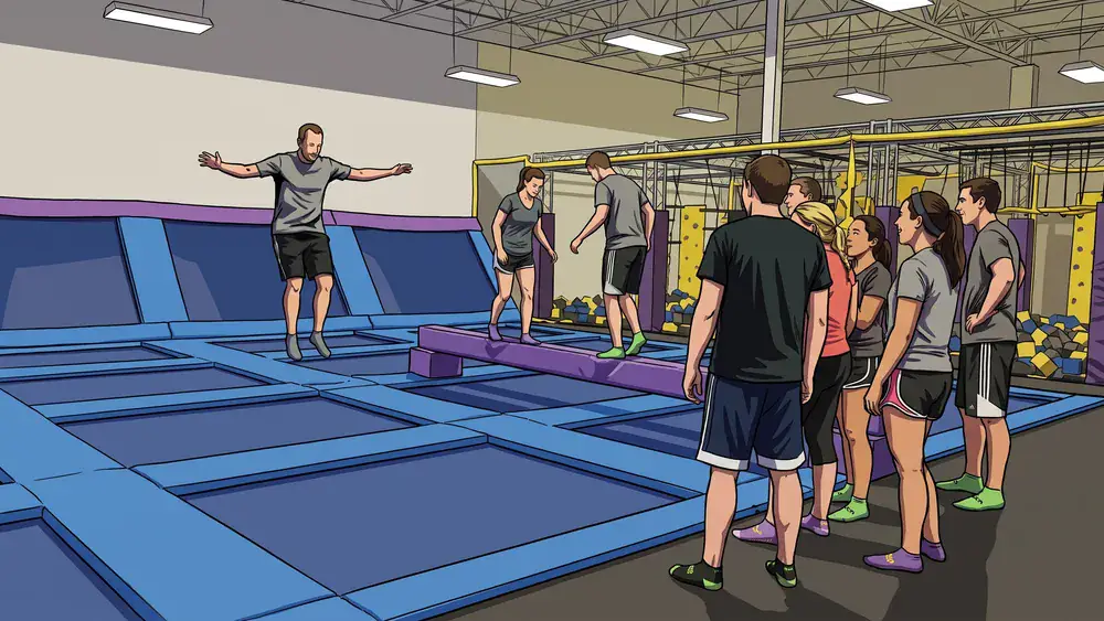 Teamuitje bij You Jump Tilburg, collega's springen samen in het trampolinepark