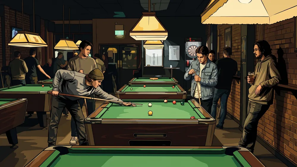 Vrienden spelen pool aan een van de tafels bij Poolcentrum 4 Friends in Tilburg