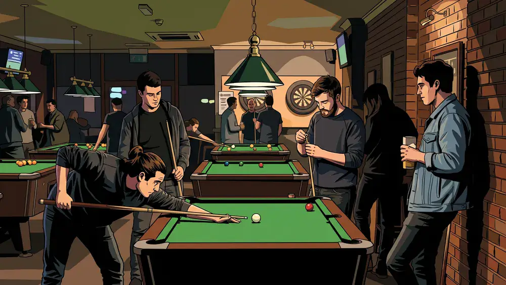 Vrienden spelen pool aan een van de tafels bij Poolcentrum 4 Friends in Tilburg