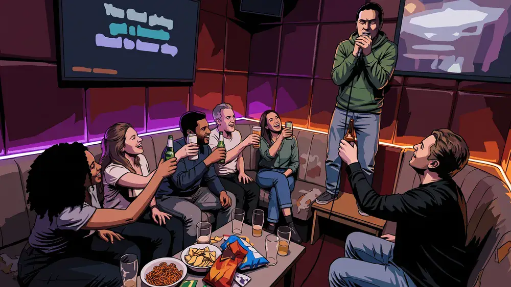 Vriendengroep zingt karaoke in de privéruimte van Dolfijn in Tilburg