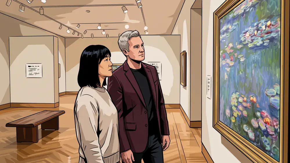 Albertina Wien – Zwei Personen betrachten ein impressionistisches Gemälde im Galerieraum