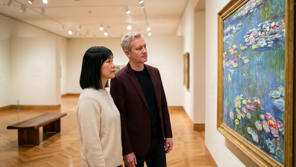 Albertina Wien – Zwei Personen betrachten ein impressionistisches Gemälde im Galerieraum