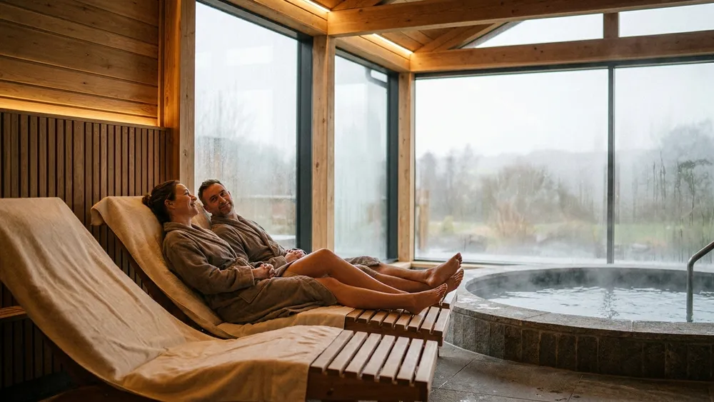 Therme Wien - Erwachsene entspannen in der ruhigen Saunawelt bei warmem Licht