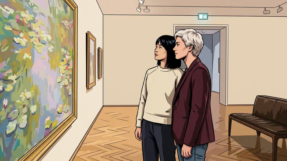 Albertina Wien – Zwei Personen betrachten ein impressionistisches Gemälde im Galerieraum