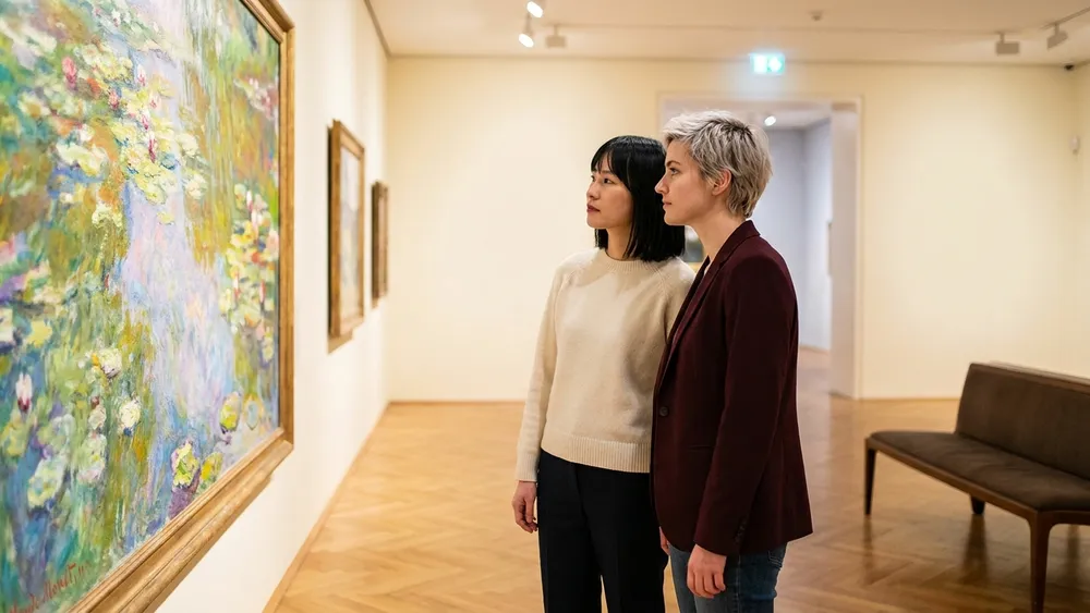 Albertina Wien – Zwei Personen betrachten ein impressionistisches Gemälde im Galerieraum
