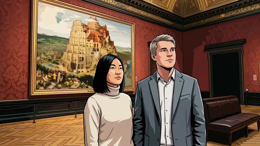Kunsthistorisches Museum Wien – Zwei Personen betrachten ein Bruegel-Gemälde im Galerieraum