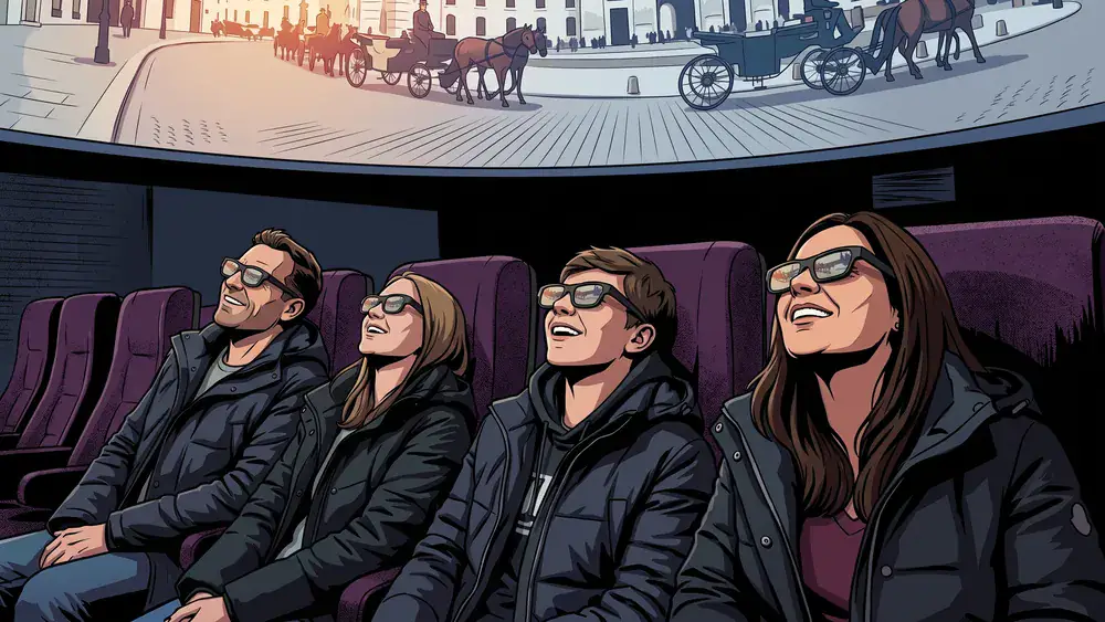 Time Travel Vienna – Familie mit 3D-Brillen in einer 5D-Show zur Wiener Geschichte
