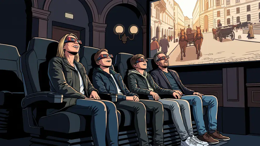 Time Travel Vienna – Team mit 3D-Brillen in einer 5D-Show zur Wiener Geschichte