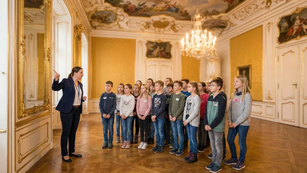 Schloss Schönbrunn Wien – Schulklasse mit Führerin in einem prunkvollen Habsburger Prachtsaal
