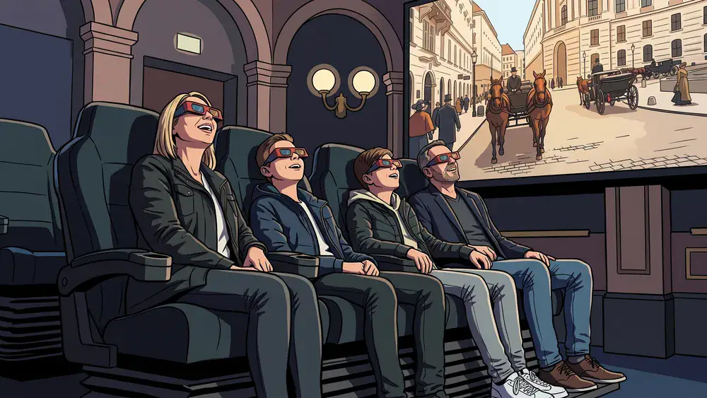 Time Travel Vienna – Team mit 3D-Brillen in einer 5D-Show zur Wiener Geschichte