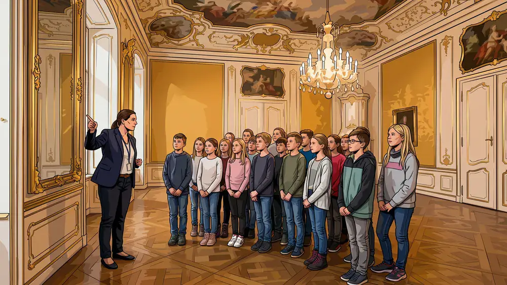 Schloss Schönbrunn Wien – Schulklasse mit Führerin in einem prunkvollen Habsburger Prachtsaal