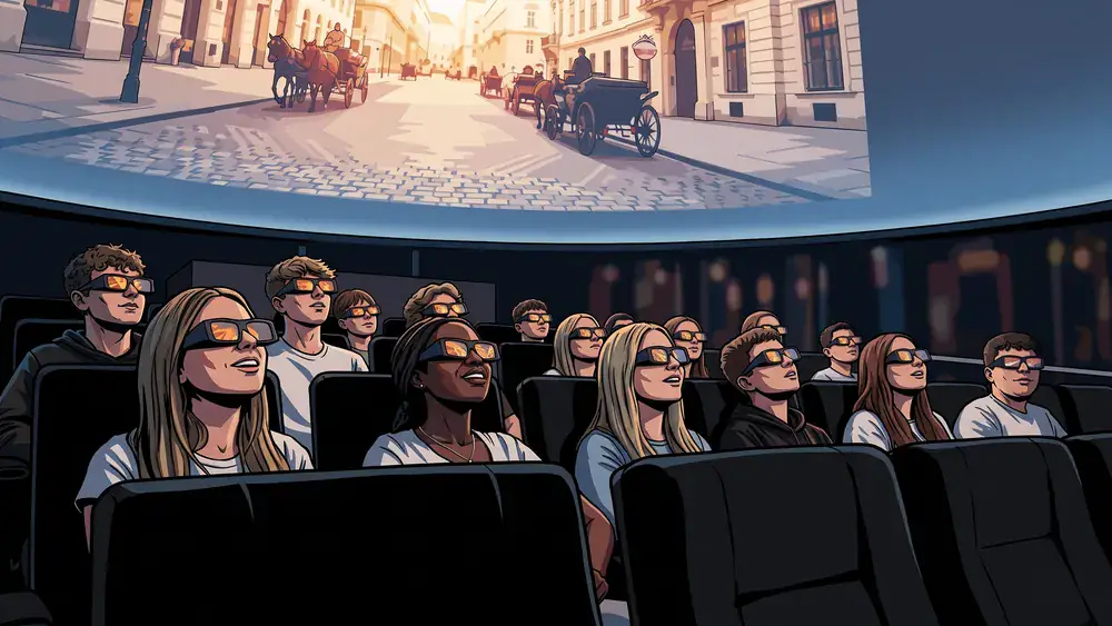 Time Travel Vienna – Schulklasse mit 3D-Brillen in einer 5D-Show zur Wiener Geschichte