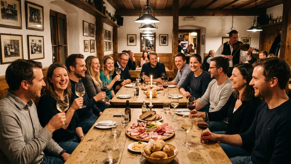 Heuriger Mayer am Pfarrplatz – Kollegen feiern die Weihnachtsfeier bei Wein und Schmankerln in einem Wiener Traditionsheurigen in Heiligenstadt