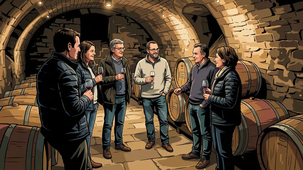 Staatlicher Hofkeller Würzburg - Erwachsene bei einer Weinprobe im Gewölbekeller unter der Residenz