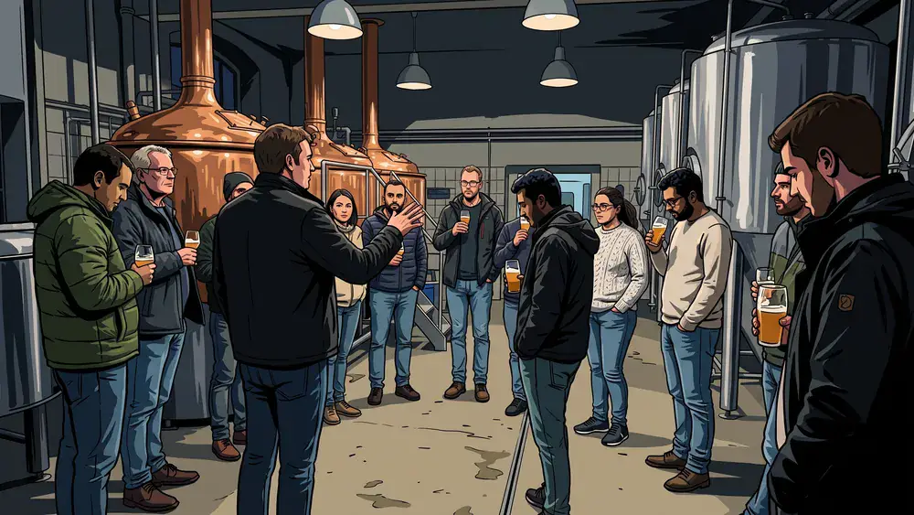 Würzburger Hofbräu Brauereiführung – Kollegen probieren fünf Bierspezialitäten mit dem Braumeister