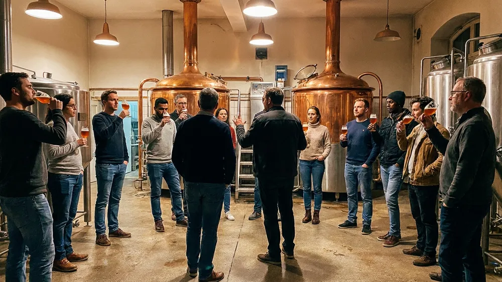 Würzburger Hofbräu Brauereiführung – Gruppe probiert fünf Bierspezialitäten mit dem Braumeister