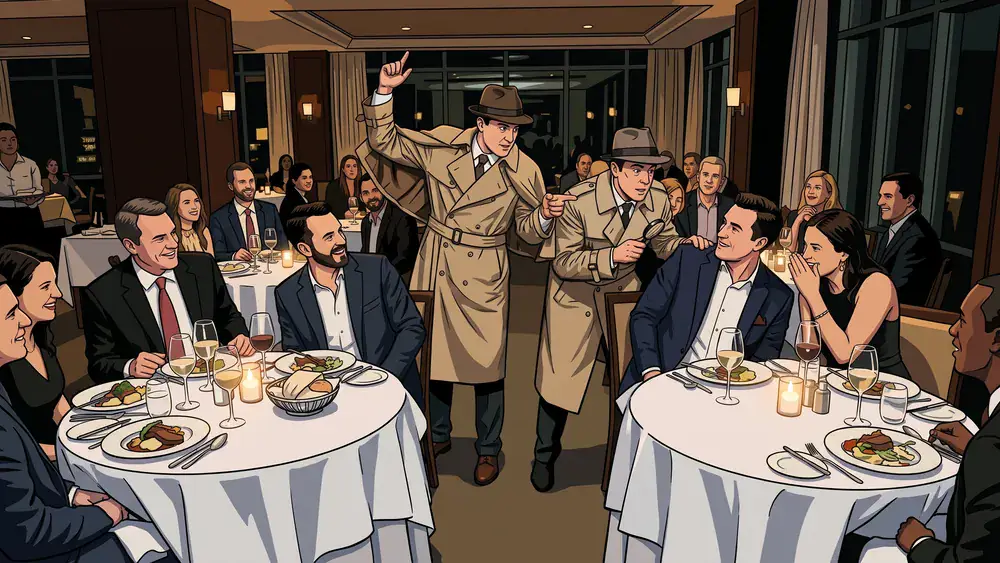 Krimidinner in Würzburg - Gruppe verfolgt ein Krimi-Theaterstück beim Vier-Gänge-Menü