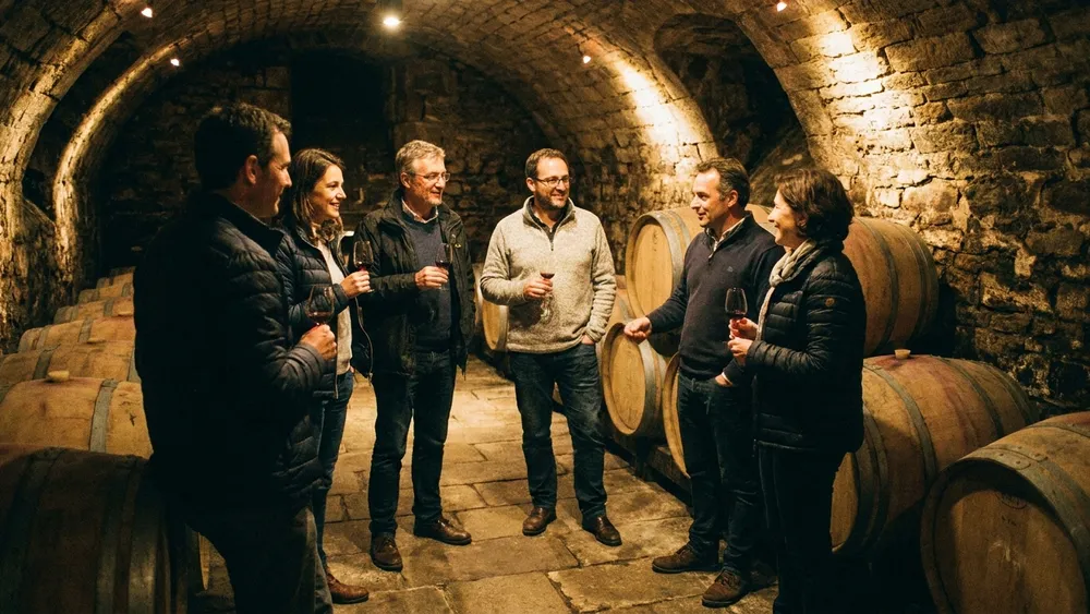 Staatlicher Hofkeller Würzburg - Erwachsene bei einer Weinprobe im Gewölbekeller unter der Residenz