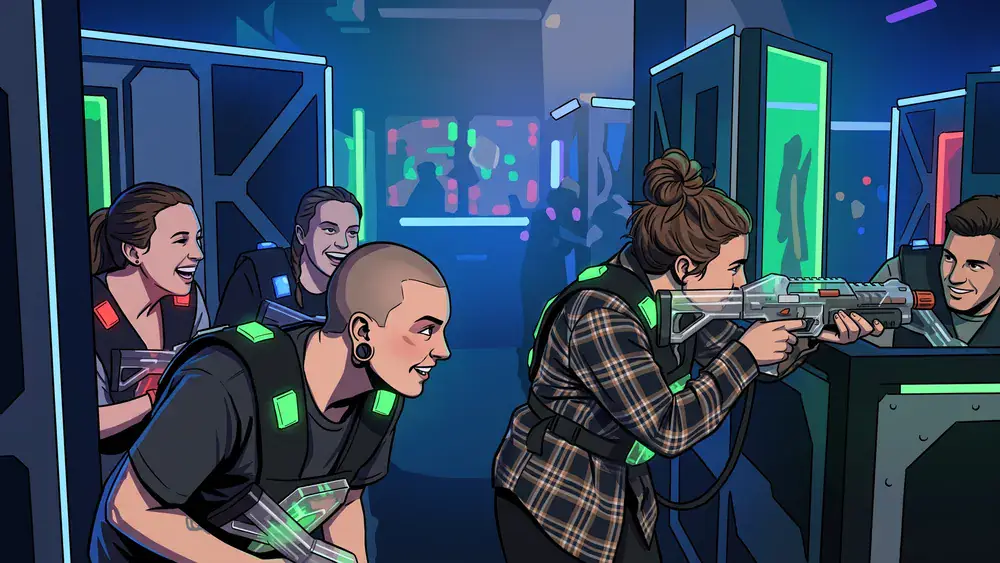 LaserTag Würzburg – Gruppe spielt LaserTag in einer futuristischen Arena