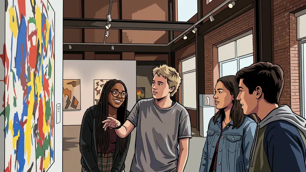 Museum im Kulturspeicher Würzburg – Schüler betrachten Kunstwerke in einer hellen Galerie