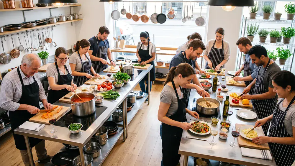 Kochkurs bei Würzburg – Kollegen kochen gemeinsam ein Weihnachtsmenü in Reisers heller Kochwerkstatt