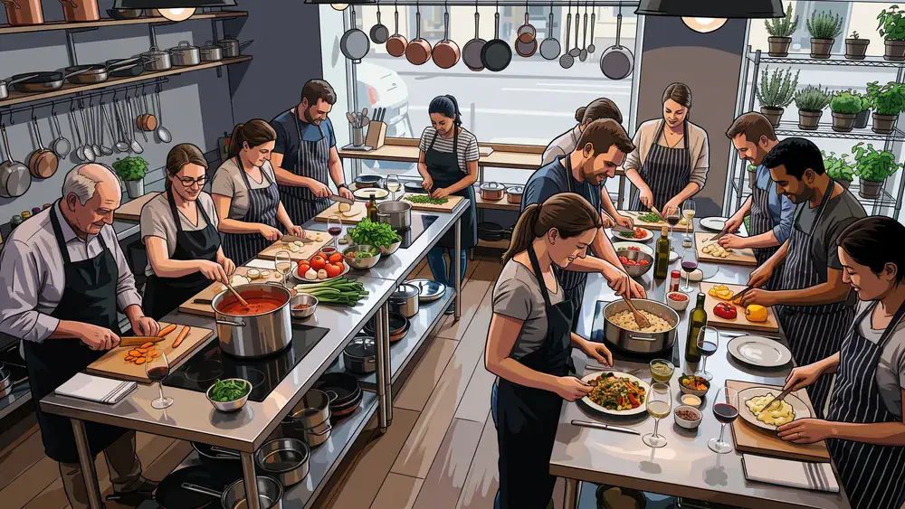 Kochkurs bei Würzburg – Kollegen kochen gemeinsam ein Weihnachtsmenü in Reisers heller Kochwerkstatt