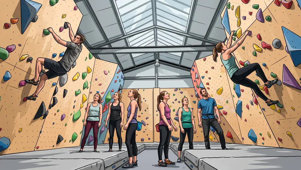 Rock Inn Boulderhalle Würzburg – Kollegen bouldern bei der Weihnachtsfeier in einer modernen Halle