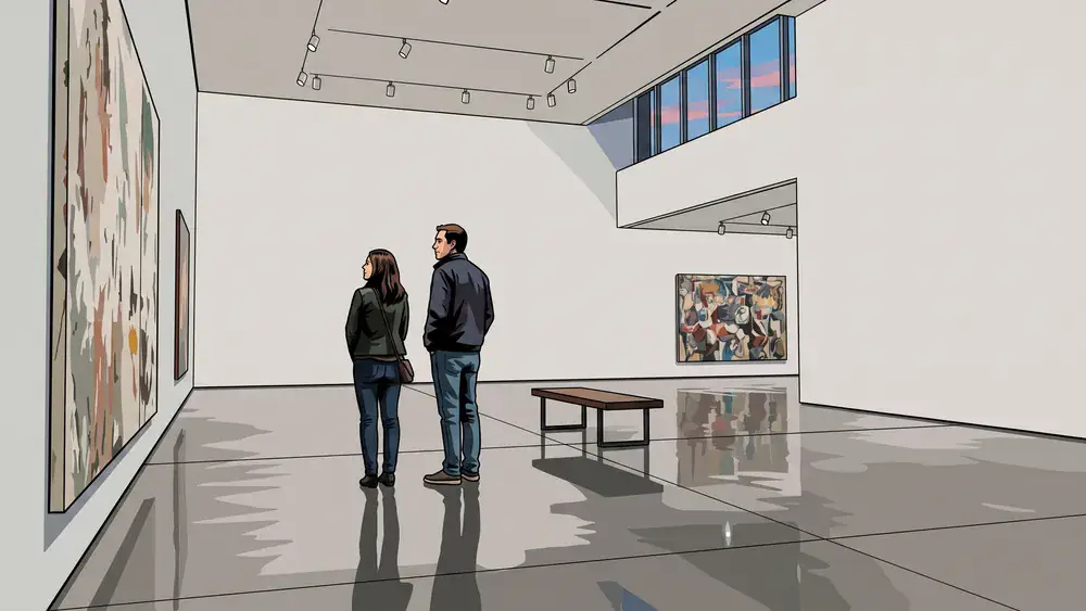 Kunsthaus Zürich – Paar betrachtet ein grosses Gemälde im hohen Ausstellungssaal